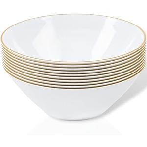 Set of 3 Pack, Blue Sky Organic Disposable White Bowls With Gold Rim - 6 Oz | Count of 30 - Stylish Dinnerware for Parties & Events
