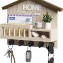 FERAHI Key and Mail Holder for Wall, Wall Key Holder with Shelf, Key Rack Wall Mount, Wood Key Holder Wall Mount, Mail Organizer Wall Mounted, Entryway & Front Door Key Holder with 5 Hooks(White) (Oak)