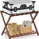 BAMBOOHOMIE Bamboo Luggage Rack for Guest Room, Wide Suitcase Stand with Storage Shelf, Folding Luggage Stand Holder for Bedroom Hotel, 26.77" Thickened Luggage Rack for Suitcases, Brown
