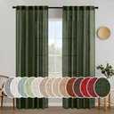 MIULEE Olive Green Linen Curtains 84 Inch Length for Bedroom Living Room, Soft Thick Linen Textured Window Drapes Semi Sheer Light Filtering Back Tab Rod Pocket Burlap Look Christmas Decor, 2 Panels