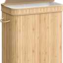 SONGMICS Laundry Hamper with Lid, Bamboo Laundry Basket, Removable Machine Washable Laundry Basket, with Handles, 26.4-Gallons, for Laundry Room, Bedroom, Bathroom, Natural Beige ULCB063N01