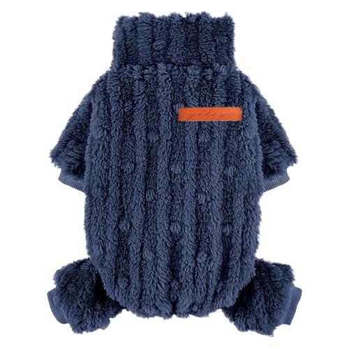 Dog Sweater for Small Dogs Boy Girl, Turtleneck Pullover Dog Pajamas Thick Warm Clothes, Cold Weather Fleece Coat Puppy Pjs Chihuahua Yorkie Onesies Pet Doggie Male Female,Dark Blue,S