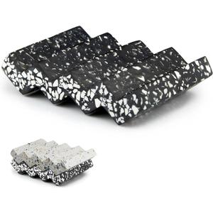 Zig Zag Terrazzo Stone Soap Dish for Bathroom Sink - Concrete Soap Saver for Bar Soap Holder for Shower - Sponge Holder - Self Draining Soap Dish Holder - Kitchen Soap Tray (Black)