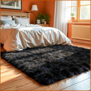 Eviva Black Shag Area Rug - 5x8 Plush Washable Carpet for Modern Bedrooms & Living Rooms