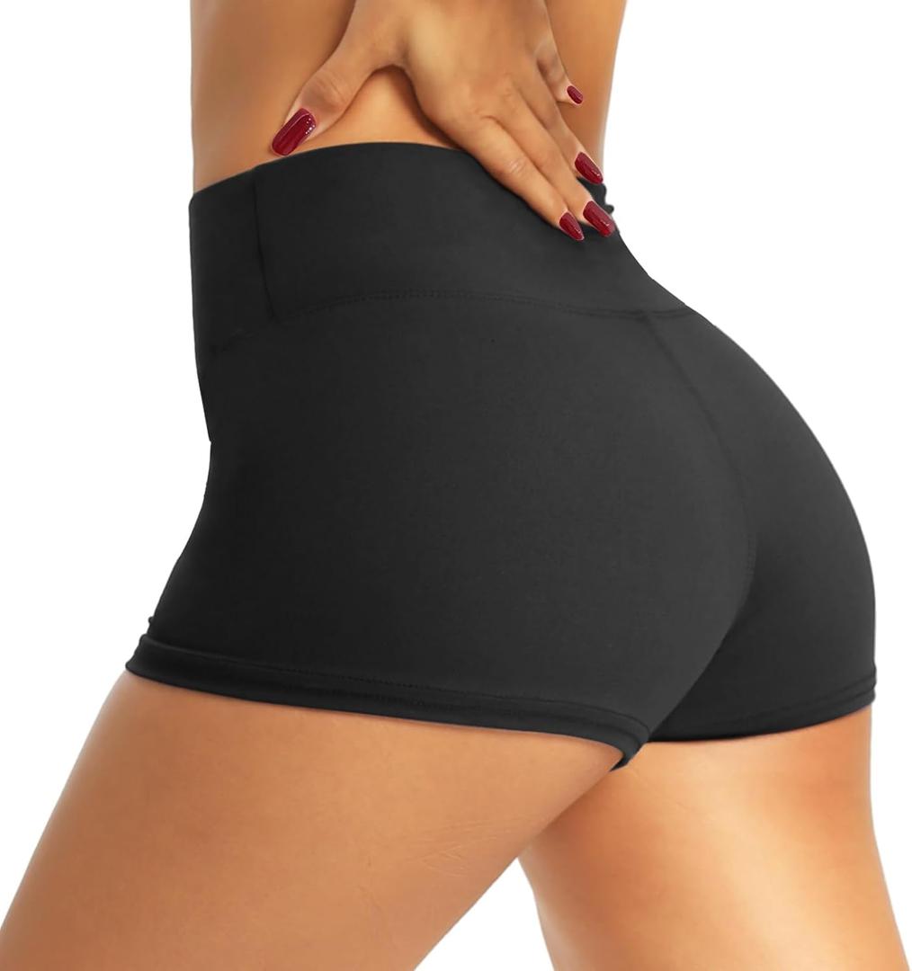 QGGQDD Workout Biker Shorts for Women - 3" High Waisted Tummy Control Spandex Booty Shorts for Gym Yoga Volleyball (Small-Medium, Black)