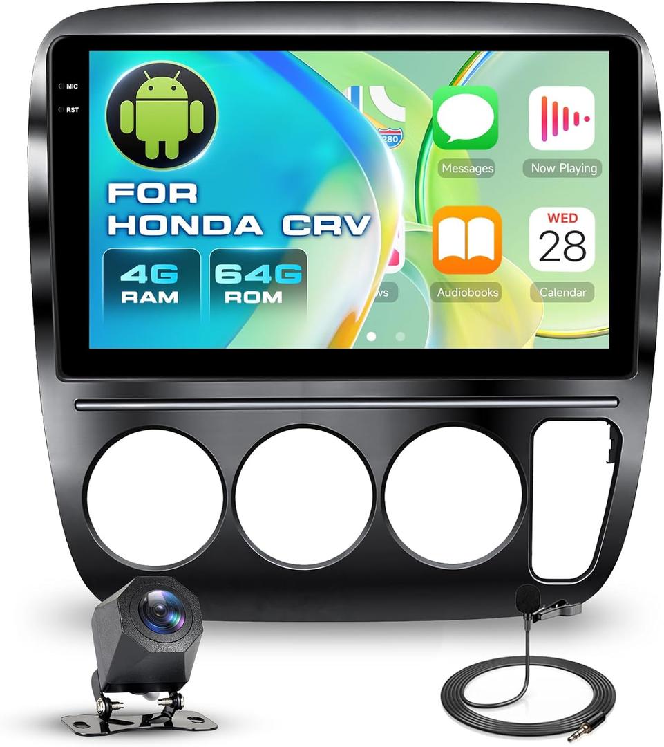 4+64G Car Stereo for Honda CRV 1997 1998 1999 2000 2001with Wireless Carplay and Android Auto, Driauto 9 inch Touch Screen Android Radio for Honda with Bluetooth Mirror Link WIFI GPS SWC FM/RDS EQ USB