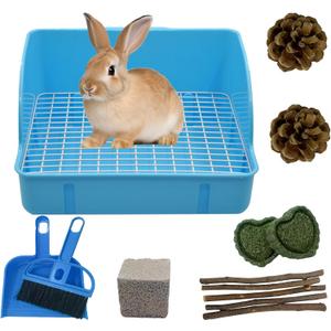 12Pcs Rabbit Litter Box for Cage, Bunny Potty Trainer Corner Guinea Pig Plastic Square Grate Toilet, Pet Bedding Litter Box for Small Animal Ferret Hamster Hedgehog (Blue)