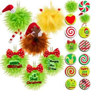 Syhood 12 Pcs Whimsical Lime Green Furry Christmas Ball Tree Ornaments Decoration Set with Faux Fur Christmas Balls Wooden Hanging Sign for Bendable Xmas Tree Holiday Party Home Decor, 1.57 Inch