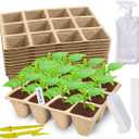 Doubleggs 120 Cells Seed Starter Tray, 10 Pack Biodegradable Peat Pots with 100 Labels, Plant Starter Kit for Seedlings