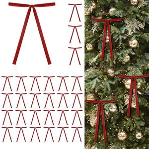 30 Pcs Velvet Ribbon Wreath Bows for Christmas Tree, Red Christmas Bows Velvet Christmas Ornaments for Gift Wrapping, Christmas Tree Home Outdoor Decorations (Red)