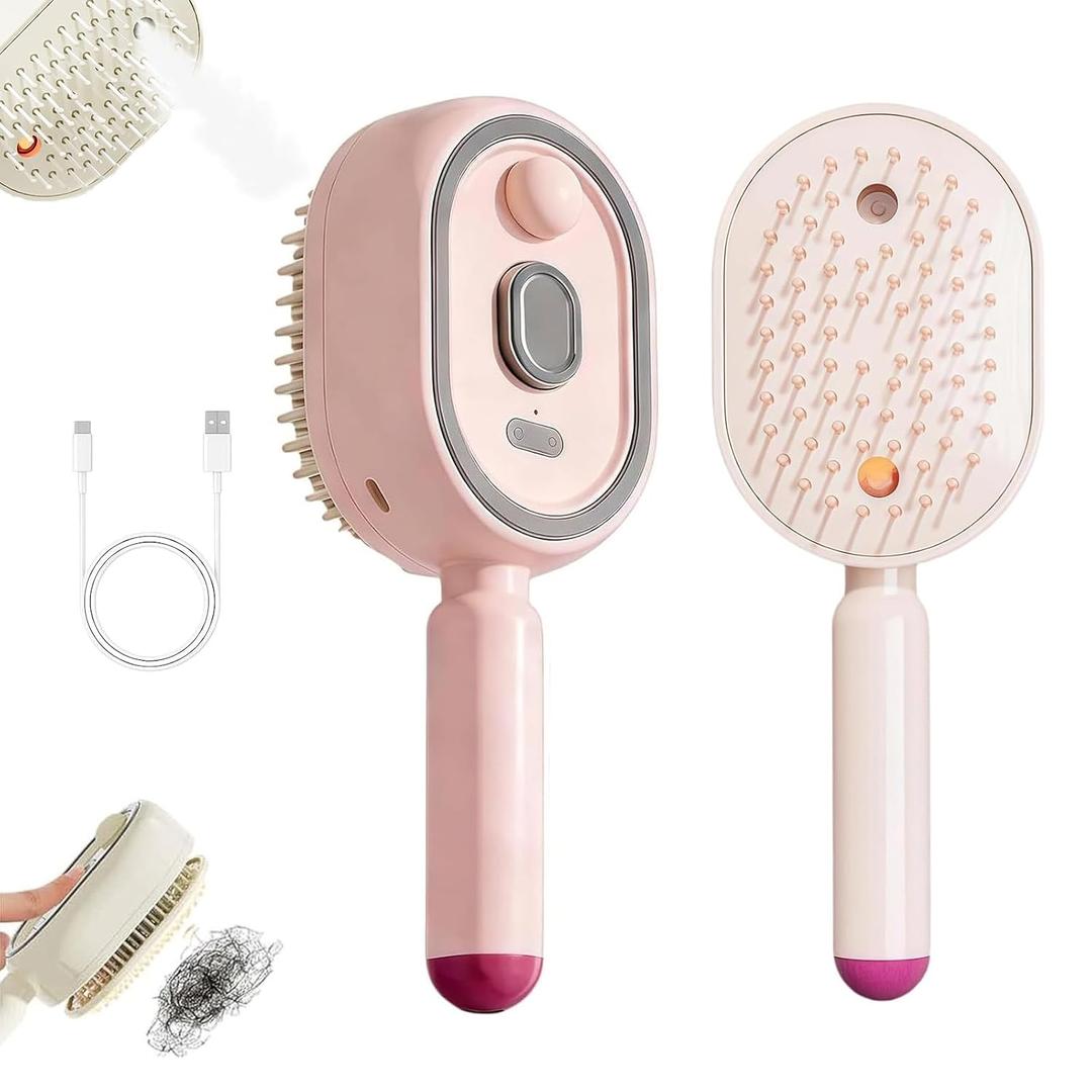 Electric Spray Air Cushion Comb for Women, Electric Steam Brush for Hair, Rechargeable Hair Brush with Water Spray, Detangling & Anti-Static Hair Brush, Reduce Frizz, Smooth & Nourish (Pink)
