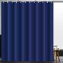 Hosuly 4 Pcs Bathroom Shower Curtain Set with Non Slip Rugs, Toilet Lid Cover and Bath Mat, Waterproof Bathroom Curtains with 12 Hooks Shower Set for Solid Color Bathroom Decor (Blue)