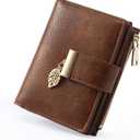 Small Wallet Women RFID Blocking Leather Bifold Wallet Credit Card Holder for Women Ladies Compact Wallet Mini Purse With Zipper Pocket (Brown)