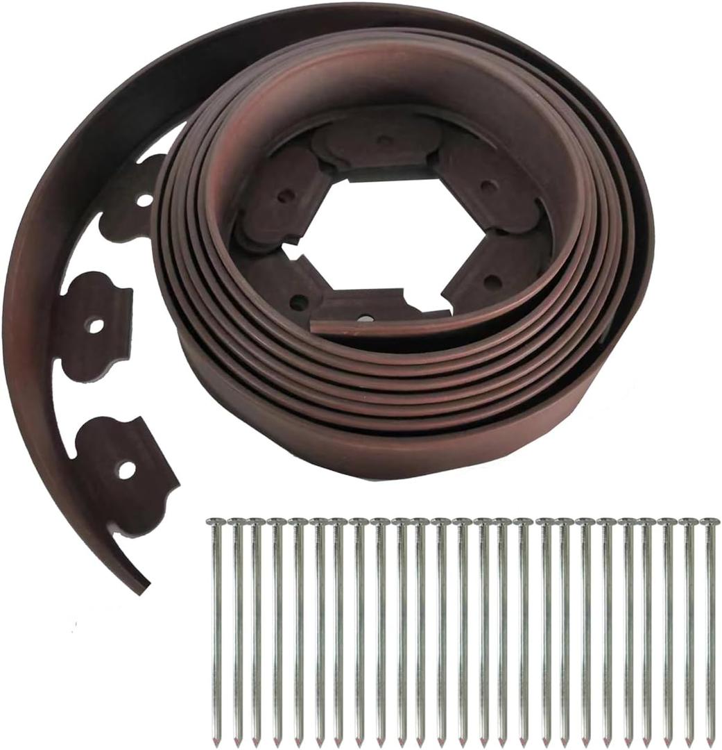 Landscape Edging,40FT Garden Edging Kit with 50 Pcs Galvanized Spikes,2 Inch Tall for Lawn, Garden Border (40 FT x 2 in, Brown)