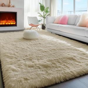 PAGISOFE Fluffy Large Living Room 5x7 Area Rugs, Fuzzy Shag Shaggy Rug Soft Plush Fur Beige Carpet for Room Decor, Indoor Modern Rugs for Living Room Bedroom Dorm Kids Room Decor Nursery Beige Rug