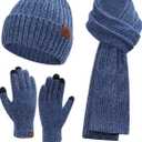 Womens Winter Knit Warm Hat Beanie Long Scarf Touch Screen Gloves Set Skull Caps Neck Scarves for Women Hat missing