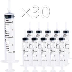 JOLLY PARTY 10ml Plastic Syringes, Small Syringe with Tip Cap, 30 Pack Oral Syringe for Scientific Labs, Feeding Pets, Measurement, Refilling, Mini 10ml Measuring Tools for Liquid, Needleless