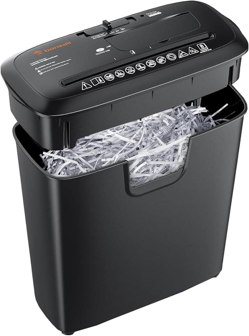 Bonsaii 8-Sheet Strip-Cut Shredder for Home  Compact Home Office Paper Shredder with Overheat Protection, Capable of Shredding CDs and Credit Cards, Includes a 3.4-Gallon Waste Bin
