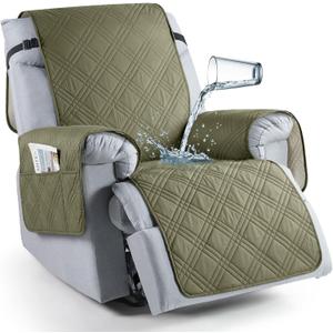 TAOCOCO 100% Waterproof Recliner Chair Covers, Non Slip Recliner Covers for Recliner Chair with Pocket, Washable Reclining Chair Cover Furniture Protector for Kids,Dogs(22'', Green)