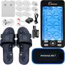TechCare Plus 24 Modes Tens Unit Muscle Stimulator Massager Rechargeable Unit Electric Complete Set + Massage Belt + Reflexology Shoes Back Neck Pain