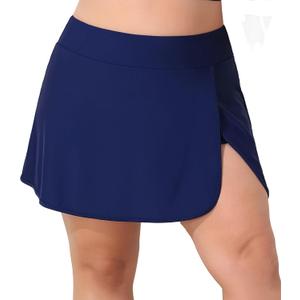 Women Plus Size Swim Skirt Tummy Control Split Swimsuit Bottom High Waisted Swim Suit Skirt with Pockets (3X, Navy)
