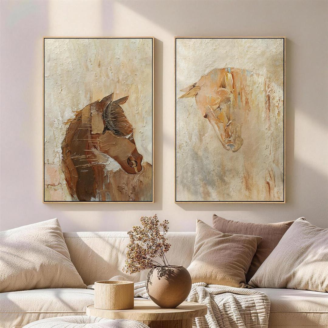 Large Framed Vintage Landscape Long Narrow Wall Art for Hallway, 2 Piece