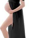 Maternity Lace Dress for Photoshoot Off Shoulder Gown Pregnancy Dresses for Photography (Black, XL)