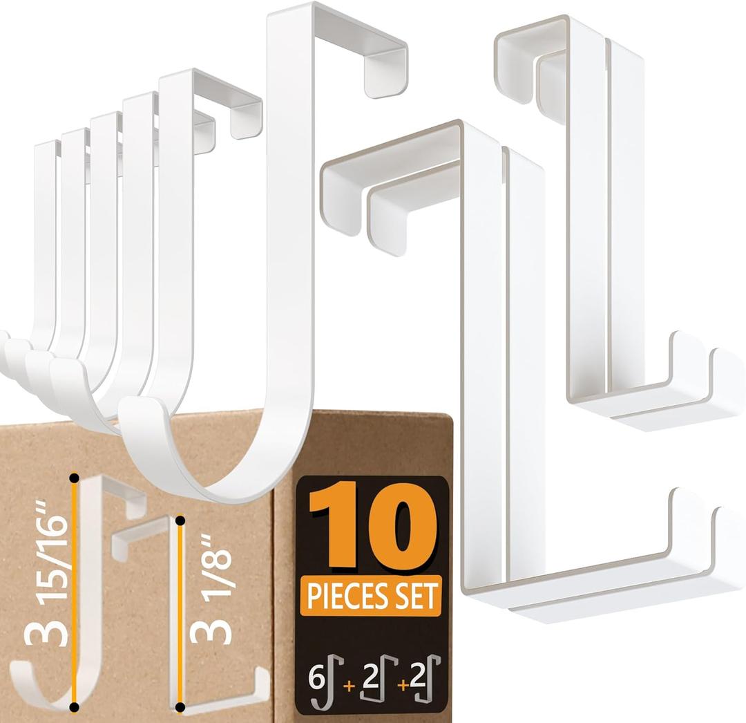 3 x 4smile Over the Door Hooks 6+2+2 Cruise Must Haves Set, White - Coat Hanger 6 pcs fits 1 3/8" + Towel Holder 2 pcs fits up to 1 3/4" + Cabinet Hooks 2 pcs with Anti-Scratch & Non-Slip Pads