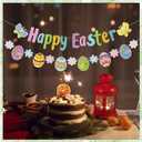 Easter Party Decorations, Easter Decorations Set Happy Easter Banner Easter Window Clings Hanging Easter Egg Banner Decorations for Indoor Outdoor Garden Office Home Classroom Spring Party