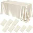 Lounsweer 8 Packs Satin Tablecloth 102 x 58 Inches Rectangle Table Cover Silk Smooth Fabric Champagne Party Table Cloth for Rectangle Table Parties, Holiday Dinner Wedding Banquet Decoration (Ivory)
