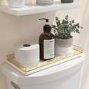Bathroom Toilet Tank Tray, 13" Wood Toilet Paper Storage Basket Tray Back of Toilet Basket Organizer, Vanity Tray for Perfume Makeup Candle Decor, Gold & White (13" x 6.5" x 1.5")