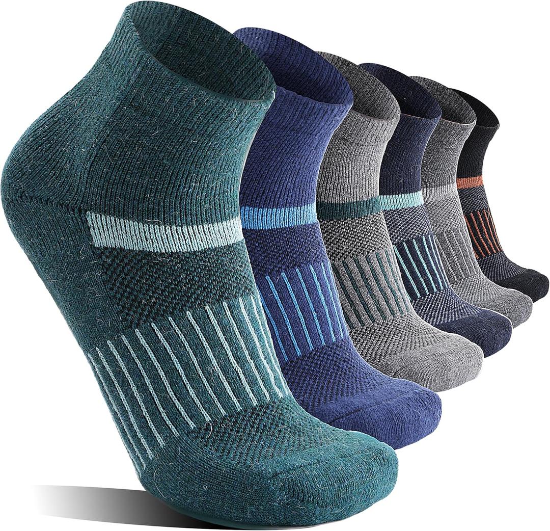 6 Pairs Merino Wool Ankle Running Hiking Socks Compression Support Breathable Thick Cushion No Show Socks for Women Men (Medium, Color Mixed(quarter Socks))