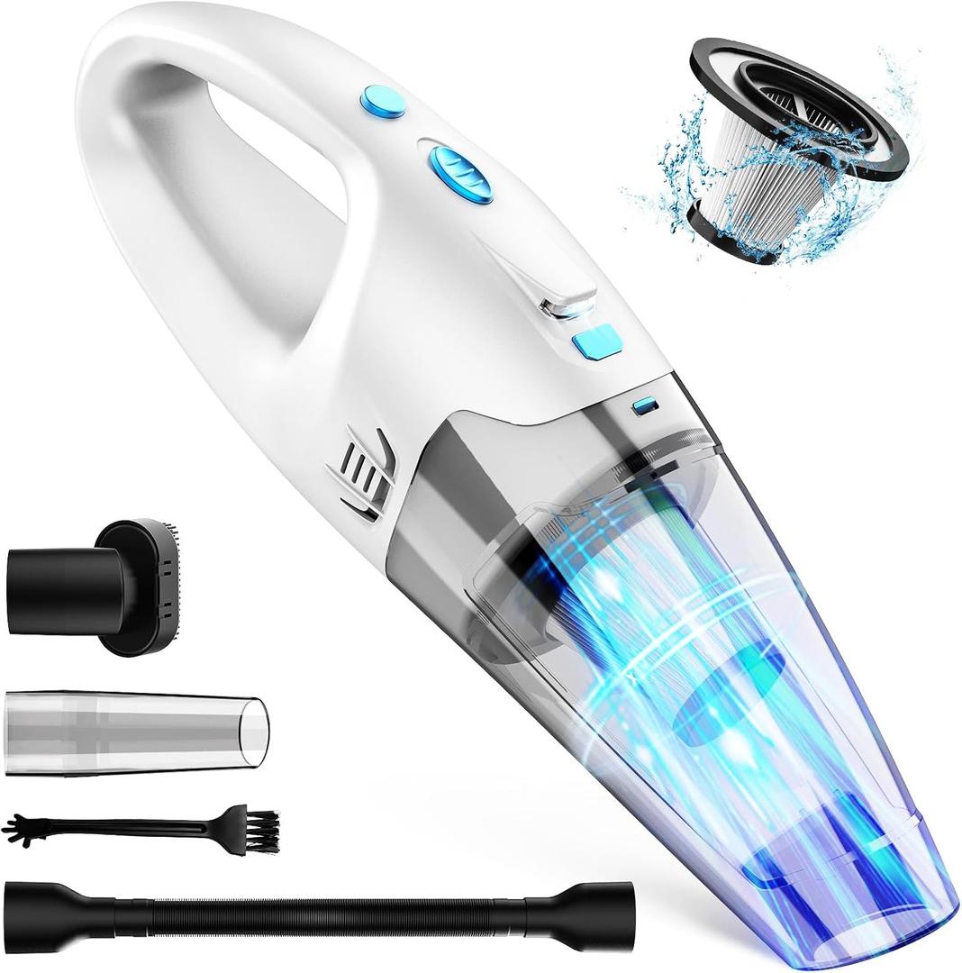 FUOAYOC Handheld Vacuum Cordless,Car Cordless Rechargeable, 6KPA Powerful Suction Hand Held Vacuum with LED Light/Multi Accessories, 1.6lbs Mini Portable Vacuum Cleaner for Home/Car/Office Cleaning