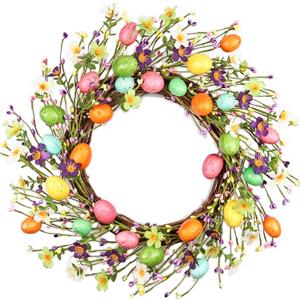 20 Inch Easter Wreaths for Front Door with Colorful Eggs, Artificial Eggs Door Wreath, Easter Decorations fo Home Wall Window Indoor Outdoor Spring Holiday Decor