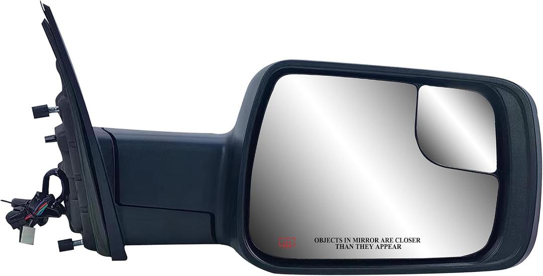 Replacement Passenger Right Side Door Mirror Power and Heated with Blind Spot Glass Textured Back Cover for RAM 1500 from 2019 to 2024, Standard