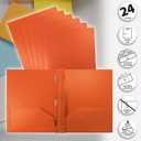 Better Office Products Orange Plastic 2 Pocket Folders with Prongs, Heavyweight, Letter Size Poly Folders, 24 Pack, with 3 Metal Prongs Fastener Clips, Orange