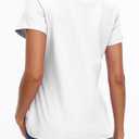 SMENG Women's Cotton V Neck T-Shirt Short Sleeve Solid Color Tee Casual Fit Tee Breathable Summer Fashion Tops (White, L)
