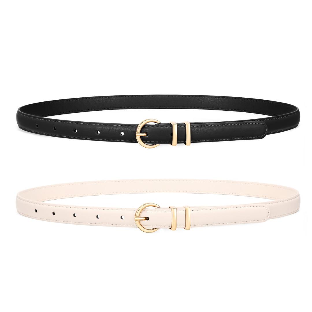 Women Skinny Belt for Jeans Fashion Ladies Leather Belt with Gold Buckle for Dress Pants