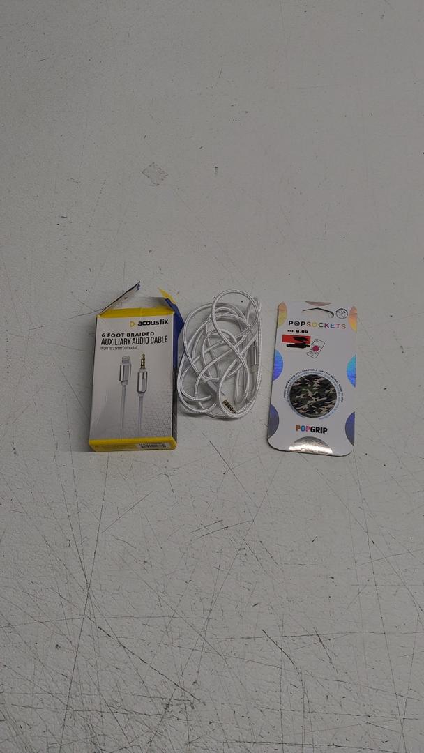 Acoustix 6foot Braided Auxiliary Audio Cable + popsockets Phone Holder