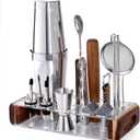 Mixology Bartender Kit with Stand - 15 Piece Bar Tool Set, Silver Bar Set Cocktail Shaker Set for Drink Mixing - Includes Martini Shaker, Jigger, Strainer, Bar Mixer Spoon, Tongs, Opener | Gift Idea