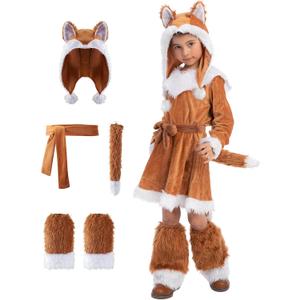 Spooktacular Creations Halloween Fox Costume for Girls, Kids Fox Costume Child for Halloween Dress Up, Jungle-themed Party (Large(10-12 yrs))