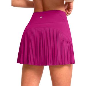 SANTINY 14" Tennis Skirt Skorts for Woman Pleated High Waited Skirts with Built-in Shorts Athletic Golf Skort (Large, Rose)
