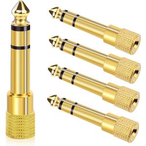 5-Pack 3.5mm to 1/4" Adapter, Gold Plated Headphone Jack Adapters, 1/4" to 3.5mm Adapter, Stereo Audio Headphone Adapters for Aux Cable, Headphones, Piano, Drums, Guitar Amplifier