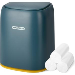 Mini Countertop Trash Can with 3 Rolls of Trash Bags, Waste Can with Press Type Lid, 1.5 L / 0.40 Gal Wastebasket Trash Can Dispenser, Mini Bin for Coffee Table, Bathroom Vanity Top(Navy Blue