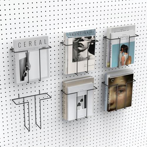 SSNEWOG 6 Pack Literature Display Shelf for Pegboard, Metal Wire Peg Board Magazine Holder, Pegboard Shelves Accessory for Trade Shows, Exhibitions, Offices, and Retail Stores, Black