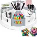 MeCids 360 Rotating Storage Organizer Desk Organizers Pen Holder 12 Lazy Susan Style Caddy with Removable Bins, for Home Office Supplies, Art Supplies, Make-up & Kitchen Use, with Card & Gift Box