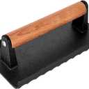 Whaleme Burger Press, 8X4Rectangle Heavy-Duty Cast Iron Smash Burger Press Griddle Accessories with Heat Resistant Wood Handle for Blackstone Griddle, Ideal for Panini, Steak & Sandwiches