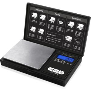 Fuzion Digital Pocket Gram Scale 1000g/0.1g, Small Digital Scales Grams Ounces Grains, Herb Scale, Jewelry Scale, Portable Travel Food Scale (FZ-1000 without Tray, Black)