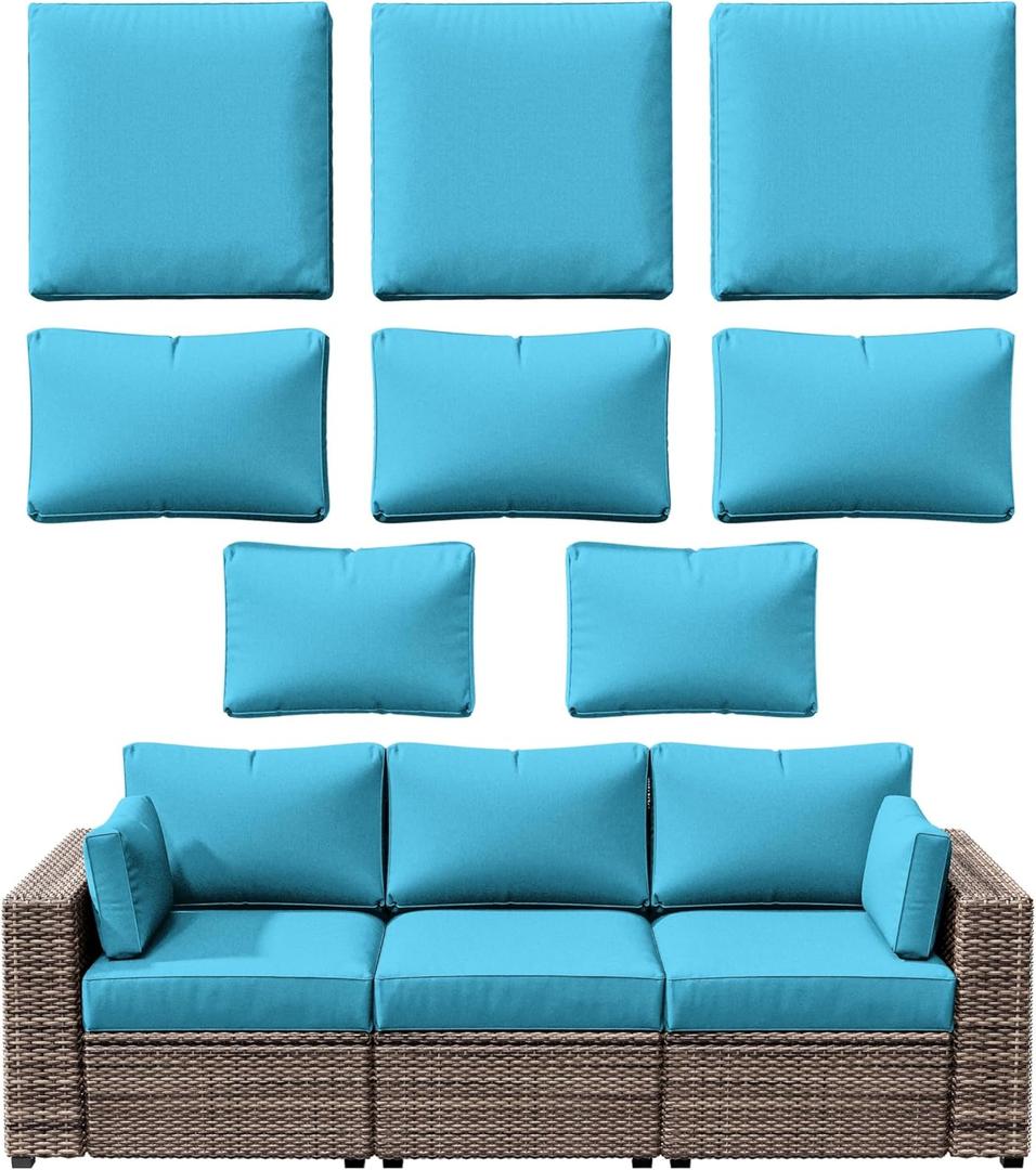 8p Outdoor Cushion Slipcovers Outdoor Patio Cushions Covers Replacement Waterproof with Zipper for 3-Seat Rattan Sofa Patio Furniture Cushion Covers, Covers Only (Lake Blue) 8p Outdoor Cushion Slipcovers Outdoor Patio Cushions Covers Replacement Waterproof with Zipper for 3-Seat Rattan Sofa Patio Furniture Cushion Covers, Covers Only (Lake Blue)
