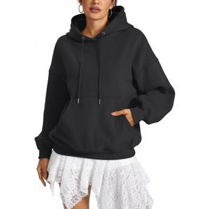 Women Fleece Hoodies with Pocket Oversized Hooded Sweatshirts Trendy Pullover Long Sleeve Top Fall Outfits 2026 (Large, Black)